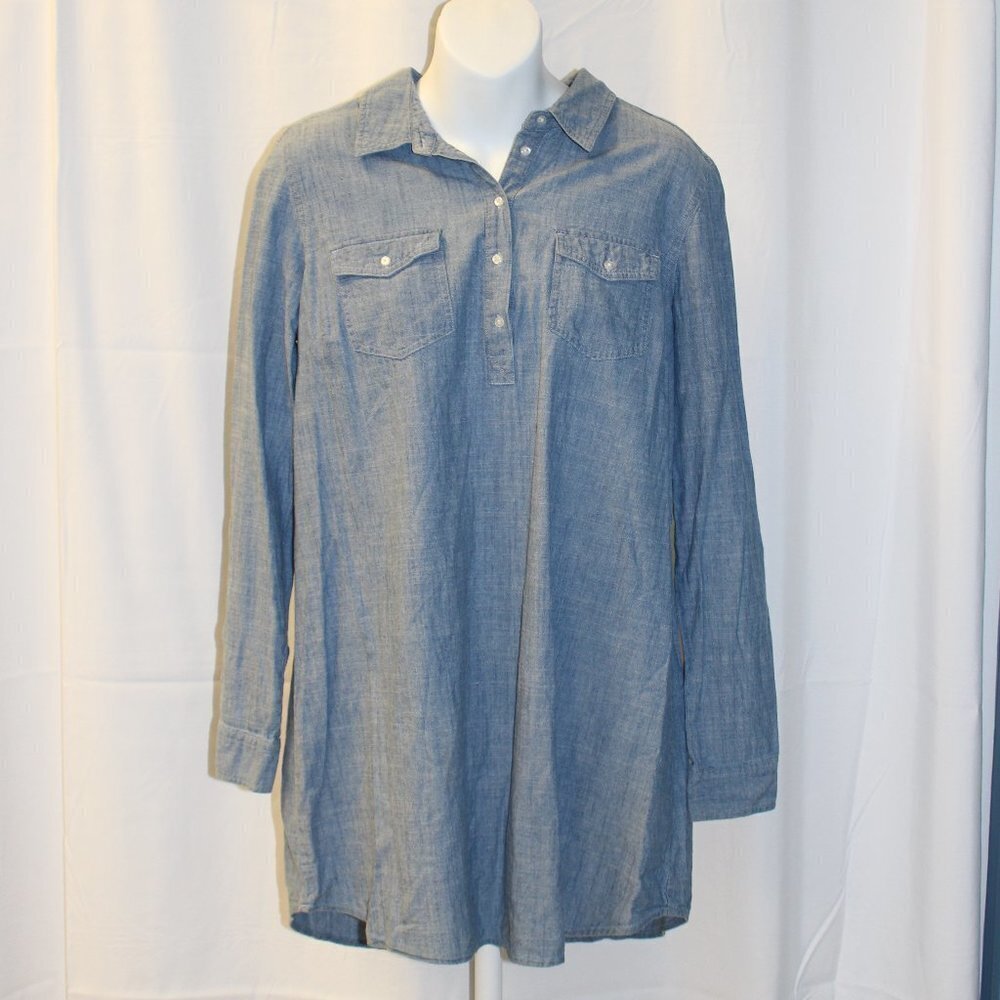 Bit and Bridle Women’s Chambray Blue Button Front Long Sleeve Tunic Top Medium